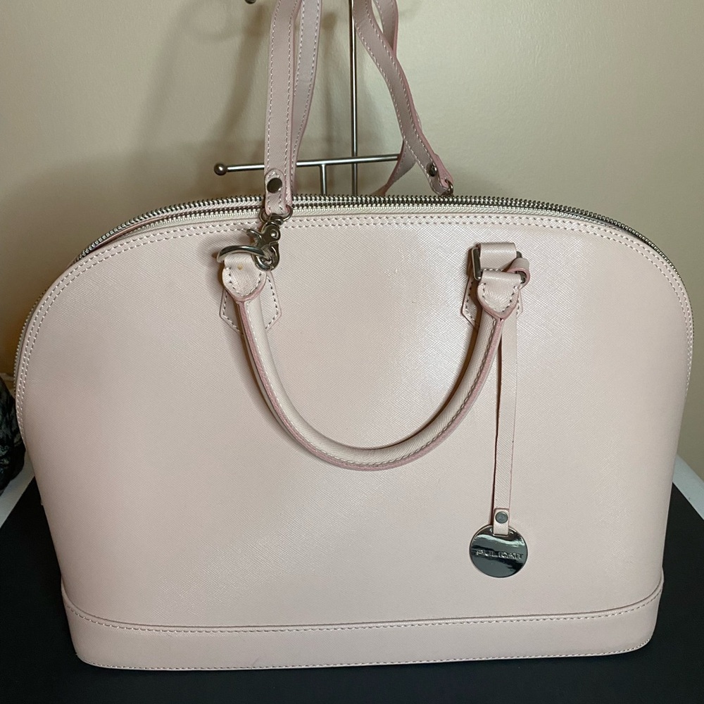 PULICATI Blush Pink Saffiano Satchel Purse HandBag Shoulder Leather Large